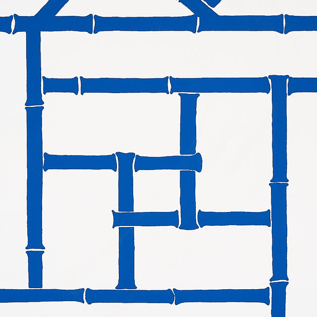 Trellis Indigo by Cristina Buckley Bamboo Fretwork Geometric Wallpaper – Schumacher 5012570