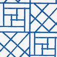 Trellis Indigo by Cristina Buckley for Schumacher - blue bamboo fretwork geometric wallpaper pattern in a modern entryway