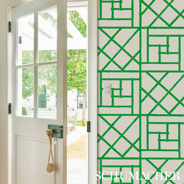 Trellis Safari Green by Cristina Buckley Bamboo Fretwork Wallpaper – Schumacher 5012571
