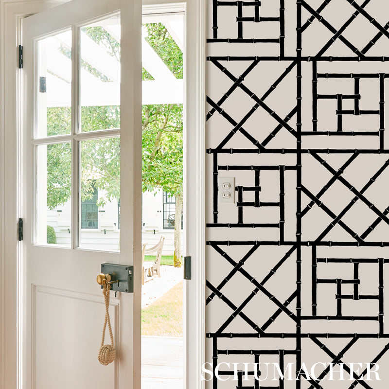 Trellis Black Bamboo Fretwork Geometric Wallpaper by Cristina Buckley – Schumacher 5012572