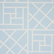 Trellis Sky Blue wallpaper by Cristina Buckley for Schumacher, featuring a bamboo fretwork geometric pattern in light blue and white.