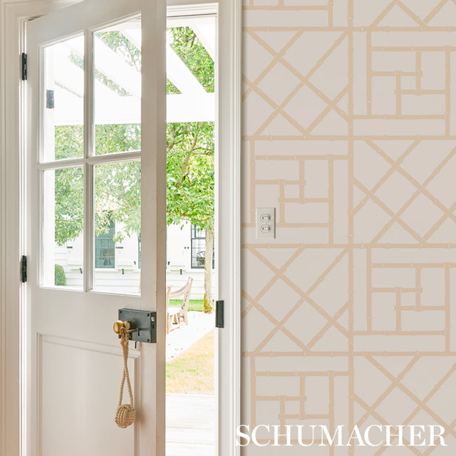 Trellis Sand by Cristina Buckley Geometric Bamboo Fretwork Wallpaper – Schumacher 5012574