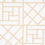 Trellis Sand by Cristina Buckley for Schumacher - geometric bamboo fretwork wallpaper in beige and white