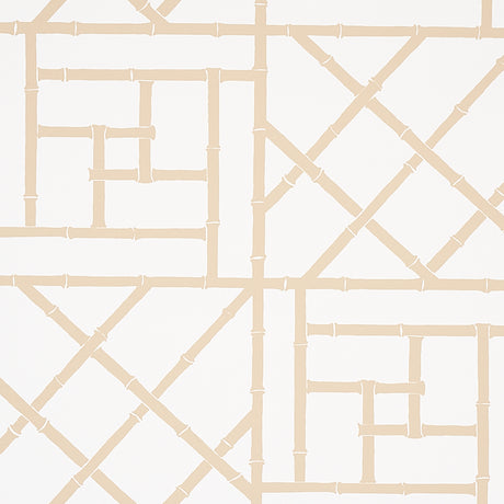 Trellis Sand by Cristina Buckley for Schumacher - geometric bamboo fretwork wallpaper in beige and white