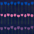 Edie Electric Jewel wallpaper by Cristina Buckley for Schumacher, featuring rows of stylized blue, pink, and purple tulip flowers on a dark background.