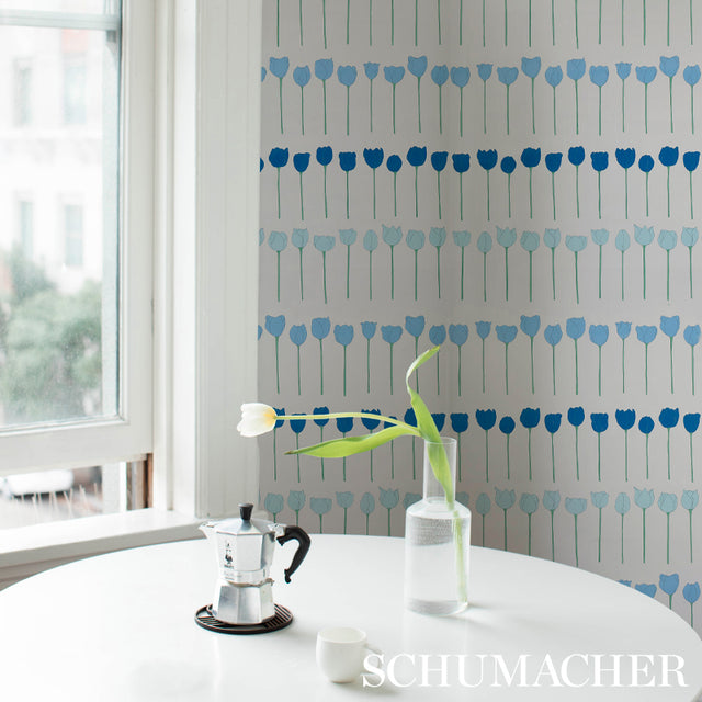Edie Blue Parrot by Cristina Buckley Floral Wallpaper – Schumacher 5012582