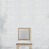 Trousdale Metallic Platinum Blanc by Cristina Buckley Greek Key Wallpaper – Schumacher 5012590