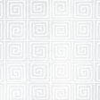 Trousdale Metallic wallpaper in Platinum Blanc by Cristina Buckley for Schumacher, featuring a Greek key pattern with a shiny mylar finish.