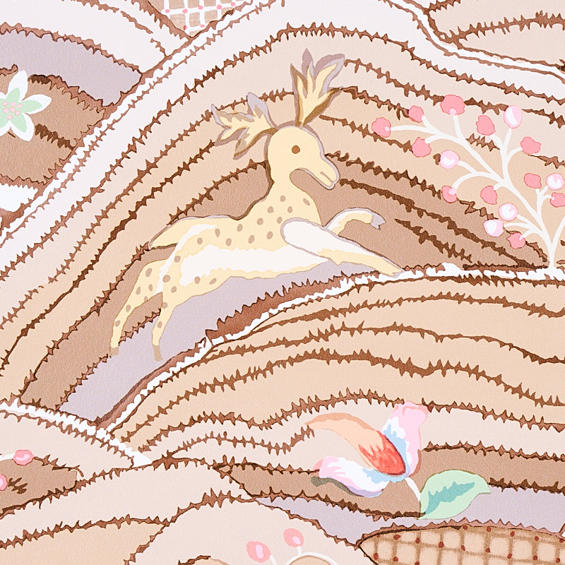 Rolling Hills Mocha / Neutral by Schumacher Scenic Animal Landscape Wallpaper – Schumacher 5012630