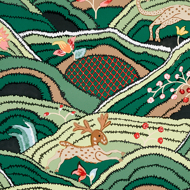 Rolling Hills Green by Schumacher Scenic Animal Landscape Wallpaper – Schumacher 5012631