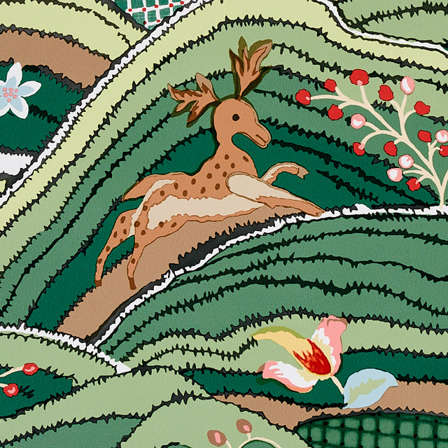 Rolling Hills Green by Schumacher Scenic Animal Landscape Wallpaper – Schumacher 5012631