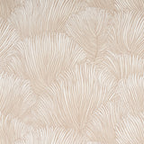 FONDALE Ivory wallcovering with scalloped palm frond pattern from Schumacher Mystique collection, shown in room and detail views.
