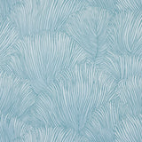 Aqua palm frond botanical wallpaper with scalloped arrangement and ombré effect from Schumacher's Mystique collection.