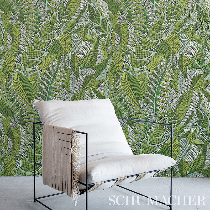 Japura Forest Green Botanical Wallpaper by Schumacher – Mystique Collection 5012661