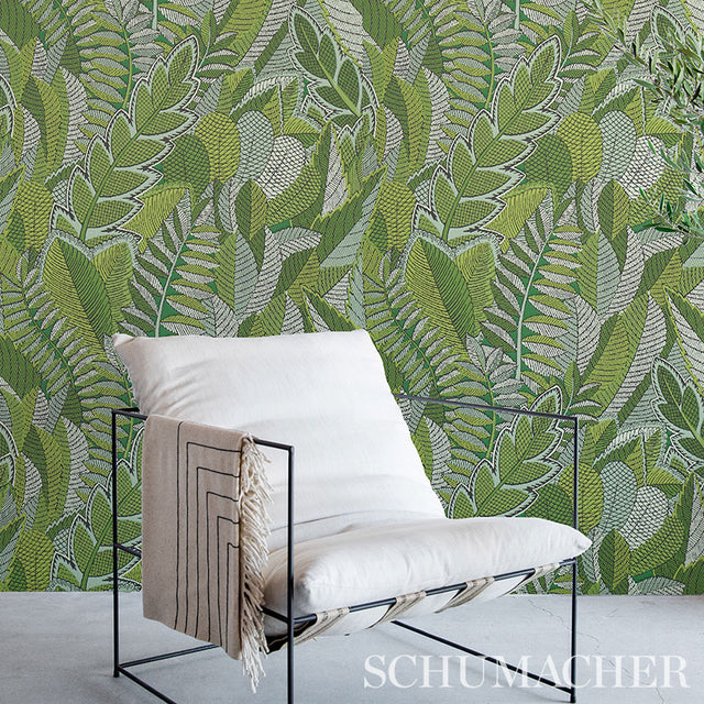 Japura Forest Green Botanical Wallpaper by Schumacher – Mystique Collection 5012661