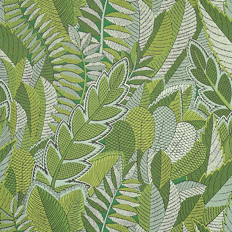 Japura Forest green botanical wallpaper with large-scale leafy pattern by Schumacher