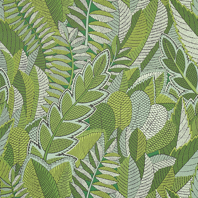 Japura Forest green botanical wallpaper with large-scale leafy pattern by Schumacher