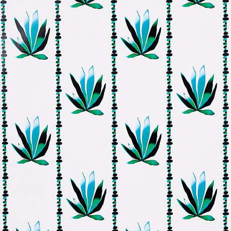 Agave Stripe Lanai wallpaper by Schumacher featuring stylized agave motifs in painterly stripes, designed by Peg Norriss.