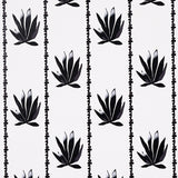 Agave Stripe parchment-colored wallpaper with stylized agave motif in painterly, pebbled stripes by Schumacher, shown in a modern interior setting.