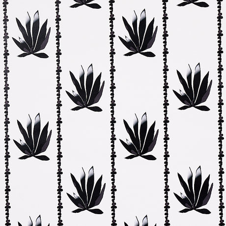 Agave Stripe parchment-colored wallpaper with stylized agave motif in painterly, pebbled stripes by Schumacher, shown in a modern interior setting.