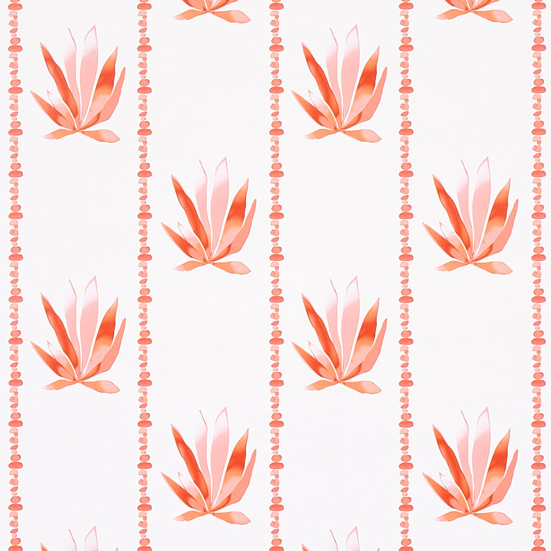Agave Stripe wallpaper in Grapefruit by Peg Norriss for Schumacher, featuring stylized agave motifs in painterly stripes.