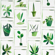 Botanicals Greenhouse wallpaper by Peg Norriss for Schumacher, featuring stylized green plant motifs in a collage style.