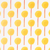 Topiary wallpaper in marigold by Peg Norriss for Schumacher, featuring a small-scale graphic botanical pattern of yellow topiary shapes.