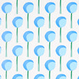 Topiary wallpaper in Bluebell by Peg Norriss for Schumacher, featuring a small-scale blue botanical pattern on white background.