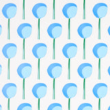 Topiary wallpaper in Bluebell by Peg Norriss for Schumacher, featuring a small-scale blue botanical pattern on white background.