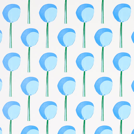 Topiary wallpaper in Bluebell by Peg Norriss for Schumacher, featuring a small-scale blue botanical pattern on white background.