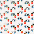 Reaching Out wallpaper by Peg Norriss for Schumacher, featuring playful spectrum multi-colored potted plants on a white background.