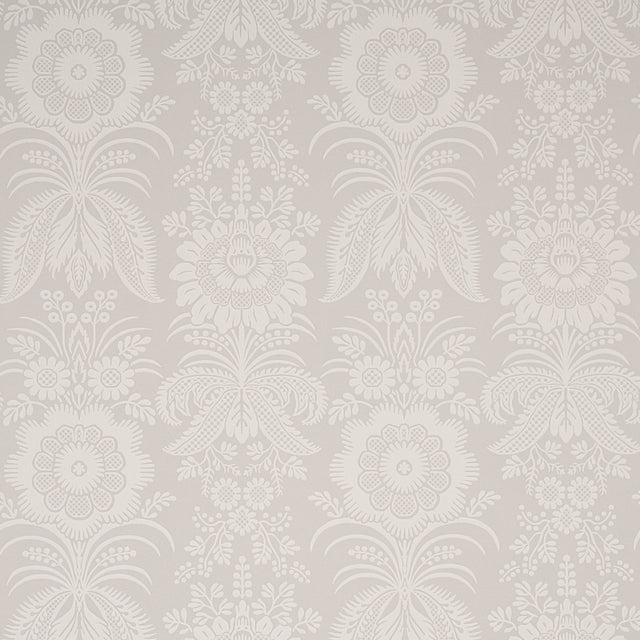 Greta grey floral damask surface print wallpaper by Schumacher, New Traditional collection