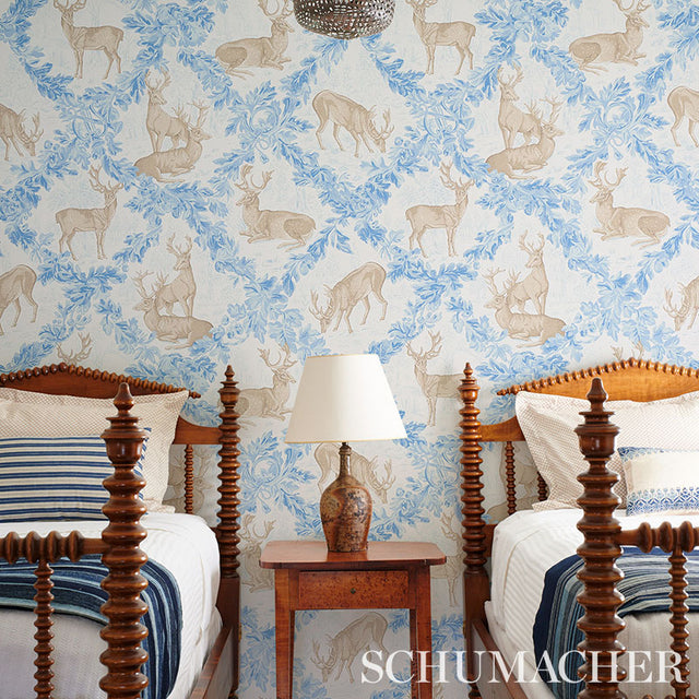 Woburn Meadow Ice by Schumacher Luxe Lodge Collection Rustic Stag Wallpaper – Schumacher 5012730