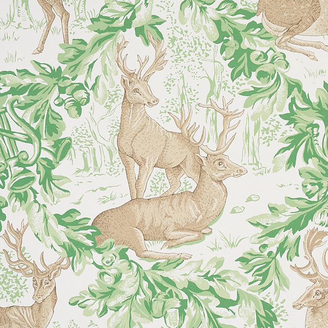 Woburn Meadow Forest by Schumacher Luxe Lodge Rustic Stag & Oak Leaf Wallpaper – Schumacher 5012731