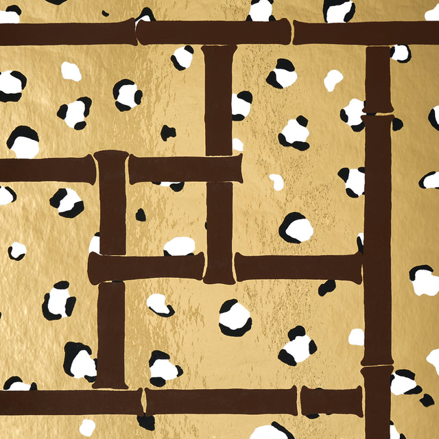 Fancy Beast Metallic Glam Gold by Cristina Buckley Hollywood Regency Leopard Trellis Wallpaper – Schumacher 5012770