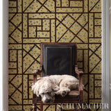 Fancy Beast Metallic Glam Gold by Cristina Buckley Hollywood Regency Leopard Trellis Wallpaper – Schumacher 5012770