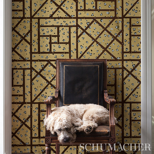 Fancy Beast Metallic Glam Gold by Cristina Buckley Hollywood Regency Leopard Trellis Wallpaper – Schumacher 5012770