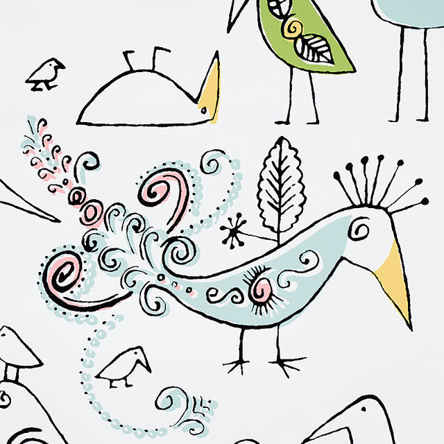 Aviary Soft Multi by Schumacher Whimsical Bird Wallpaper – Schumacher 5012780