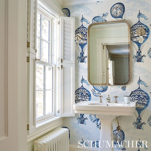 Balloons Blue by Schumacher Flight Of Fancy Hand-Screened Wallpaper – Schumacher 5012790