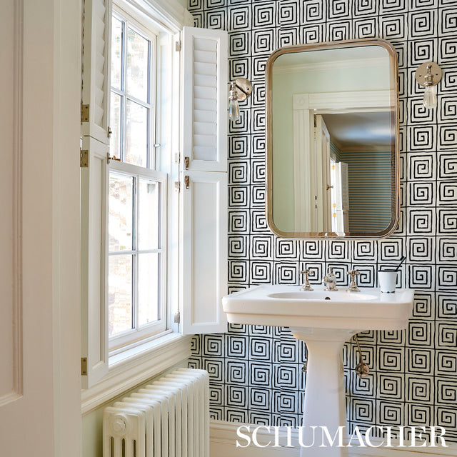 Trousdale Black Greek Key Painterly Wallpaper by Cristina Buckley – Schumacher 5012810