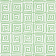 TROUSDALE wallpaper in Leaf by Cristina Buckley for Schumacher, featuring a green Greek key pattern on white background.