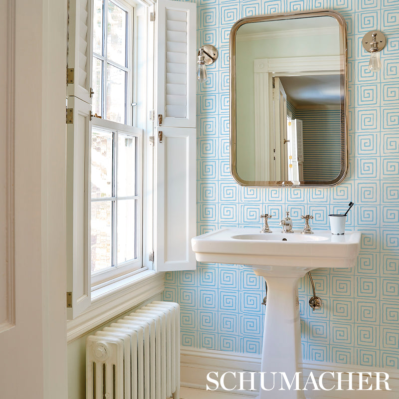 Trousdale Aqua Greek Key Wallpaper by Cristina Buckley – Schumacher 5012812