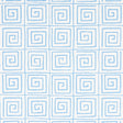 Trousdale Aqua Greek key pattern wallpaper by Cristina Buckley for Schumacher, shown in a bathroom interior.