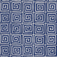 Trousdale Midnight Blue Greek key pattern wallpaper by Cristina Buckley for Schumacher, shown in a bathroom interior.