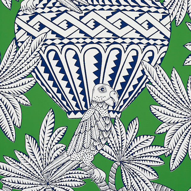 Santarem Green by Schumacher Tropical Palm and Parrot Wallpaper – Schumacher 5012821