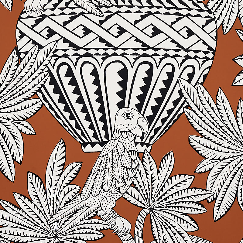 Santarem Chocolate by Schumacher Exotic Parrot and Palm Wallpaper – Mystique Collection 5012822