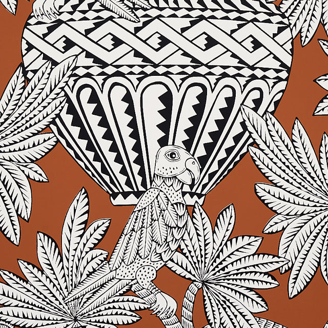 Santarem Chocolate by Schumacher Exotic Parrot and Palm Wallpaper – Mystique Collection 5012822