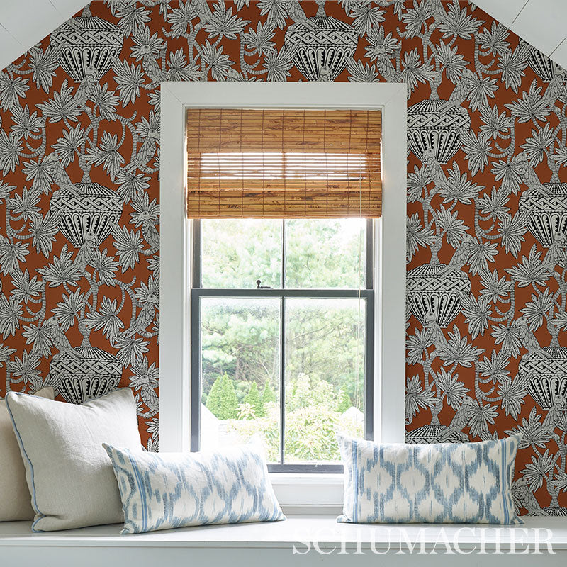 Santarem Chocolate by Schumacher Exotic Parrot and Palm Wallpaper – Mystique Collection 5012822