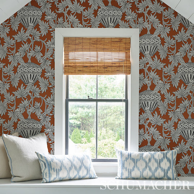 Santarem Chocolate by Schumacher Exotic Parrot and Palm Wallpaper – Mystique Collection 5012822