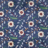 Floralia Sisal Indigo wallpaper by Schumacher, a scrolling botanical floral design on a textured sisal ground.